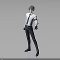 Gray Haired Male Character In White Shirt With Blue Tie And Small Creature Companion