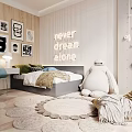 Kids Room With Wooden Walls Striped Decor Neon Sign Plush Toy Climbing Toys And Soft Rugs