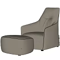 Light Gray Fabric Single Seater Sofa With Deep Blue Stitching And Matching Ottoman 3d model