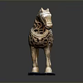 Wooden Carved Horse Statue with Intricate Patterns Red Saddle and Black Base