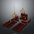 Church Interior With Wooden Pews Golden Chandeliers And Altar Furniture