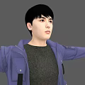 Man in Purple Jacket and Black Cargo Pants with Arms Outstretched 3d model