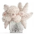 Elegant Luxurious Floral Arrangement in Silver Tassel Vase with White and Soft Pink Hydrangeas Roses