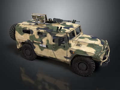 Camouflage Military Tank Featuring Top Mounted Weapon And Large Off Road Wheels 3d model