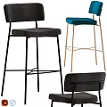 Modern Bar Stools With Gray Blue Velvet Seats And Black Gold Metal Frames