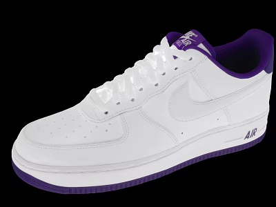 Nike Air Force 1 White And Purple Leather Shoes With Swoosh And Air Logo Design 3d model