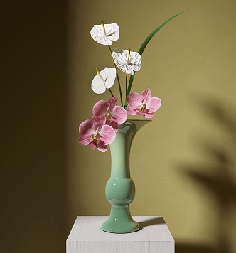 New Chinese Style Flower-arranging Vase Ornaments Japanese Style Flower-arranging Small Original Zen Style Phalaenopsis White Palm 3d model