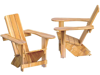Wooden Leisure Chairs With Classic Design Armrests And Footrest For Outdoor Use 3d model