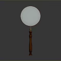 Classic Magnifying Glass with Wooden Handle Round Lens and Metal Frame on Gray Background