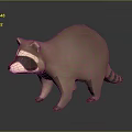 Low Poly 3D Raccoon Model With Brown Color Striped Tail And Distinct Facial Features