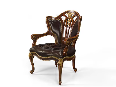 Classical Ornate Armchair With Carved Wooden Frame Leather Seat And Gold Accents 3d model