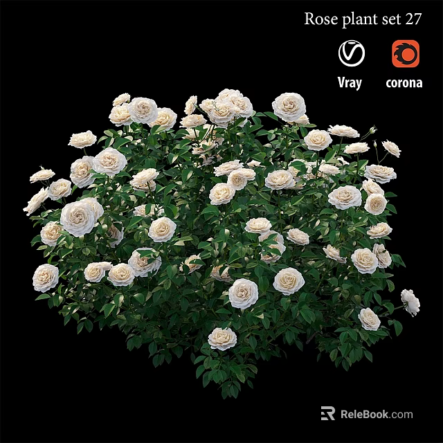 Artificial White Rose Decorative Ornament Set With Green Leaves For Home Decoration 3d model 