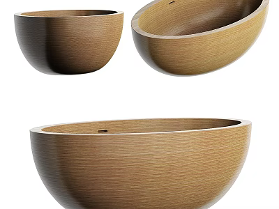 Natural Wooden Bathtub Design With Oval Shape Smooth Surface And Different Angles View 3d model
