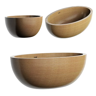 Natural Wooden Bathtub Design With Oval Shape Smooth Surface And Different Angles View 3d model