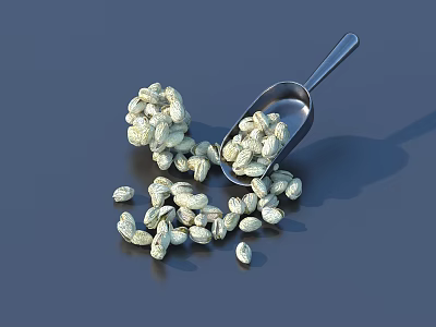 Shelled Peanuts Scattered Around Metal Scoop Filled With Peanuts On Dark Surface 3d model