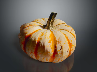 Fresh Orange And White Striped Pumpkin As Healthy Seasonal Cooking Ingredient 3d model