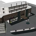Modern Hotel Building Exterior With Traditional Lion Statue And Entrance Lantern
