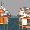 Boutique Waterfront Guest House With Orange Exterior Domed Roof Windmill Decorations Overlooking Water And Mountains
