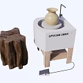 Smart Machine With Clay Pot On White Platform And Wooden Stump Design