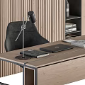 Modern Office Desk With Black Chair Bookshelves And Decorative Items