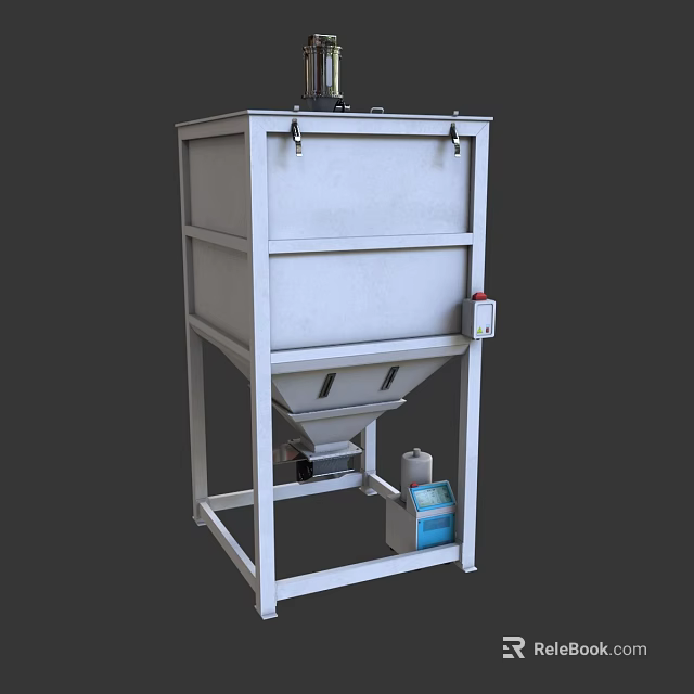 White Industrial Equipment With Vertical Metal Frame Conical Bottom And Motor Driven For Material Mixing 3d model 