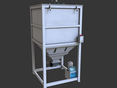 White Industrial Equipment With Vertical Metal Frame Conical Bottom And Motor Driven For Material Mixing 3d model