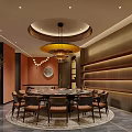 Elegant Modern Chinese Private Room With Round Dining Table Landscape Painting Sofa And Coffee Table