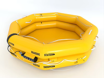 High Visibility Yellow Inflatable Fire Equipment Lifeboat With Dropping Station And Lifevests 3d model