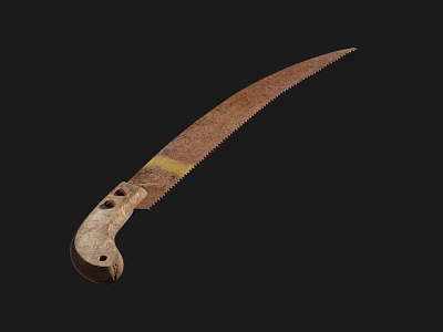 Industrial Equipment Hand Saw With Curved Blade Wooden Handle And Metal Construction 3d model