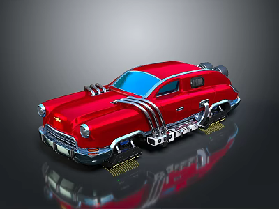Shiny Red Vintage Car With Streamlined Body Chrome Accents And Classic Design 3d model