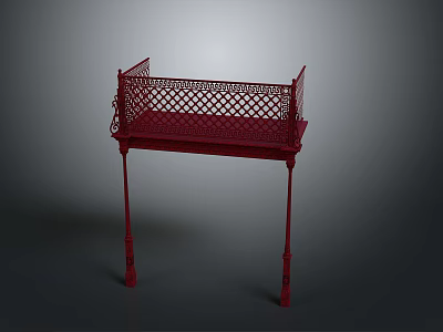 Red Furniture With Lattice Pattern Railings And Sturdy Supportive Legs Design 3d model