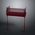 Red Furniture With Lattice Pattern Railings And Sturdy Supportive Legs Design
