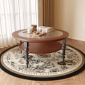 Round Wooden Coffee Table With Glass Top Metal Legs On Decorative Living Room Rug