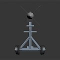 Silver Military Missile With Yellow Stripe On Wheeled Launcher Stand