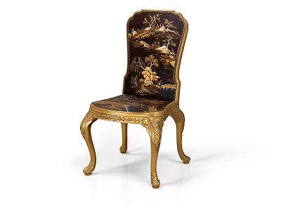 Luxurious Black Accent Chair With Gold Carved Legs And Intricate Painted Backrest Design 3d model