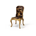 Luxurious Black Accent Chair With Gold Carved Legs And Intricate Painted Backrest Design