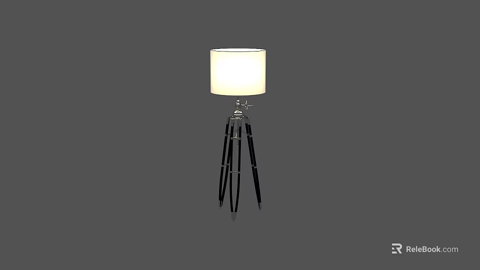 Modern Tripod Floor Lamp with White Fabric Shade and Black Metal Legs 3d model 