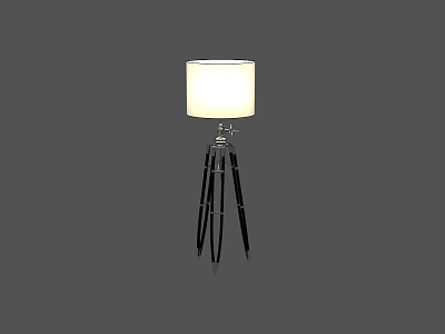 Modern Tripod Floor Lamp with White Fabric Shade and Black Metal Legs 3d model