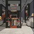 Elegant Specialty Store Interior With Display Cabinets Wooden Shelves And Stone Sculptures