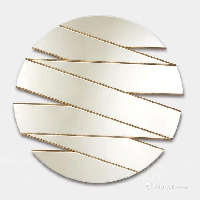 Modern Round Wall Mounted Decorative Mirror With Geometric Metal Frame Design 3d model 