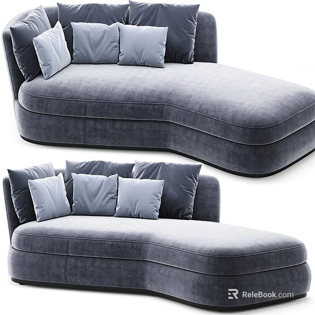 Modern Gray Velvet Chaise Lounge With Multiple Soft Pillows Design 3d model