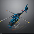 Blue Space Exploration Helicopter with Rotors Cabin and Ladder Structure