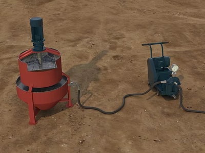Industrial Mixing Tank And Blue Power Unit With Hose On Dirt Ground 3d model