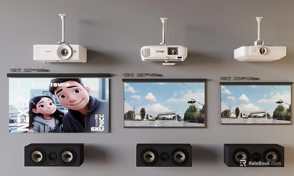 Projection Monitoring Setup With Multiple Projectors Screens Clear Displayed Content And Speakers 3d model 