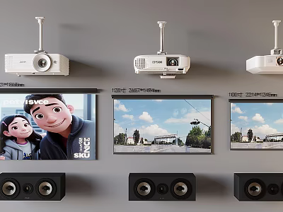 Projection Monitoring Setup With Multiple Projectors Screens Clear Displayed Content And Speakers 3d model