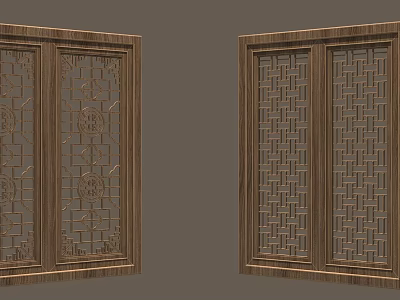 Traditional Chinese Wooden Lattice Windows With Intricate Carved Patterns And Frames 3d model