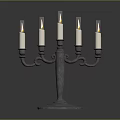 Ornate Five Candle Metal Candelabra With Decorative Base And Lit Wicks