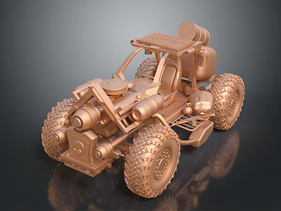 Electric Toy Off Road Vehicle With Copper Color Large Tires And Mechanical Design 3d model