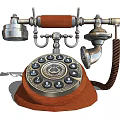 Vintage Rotary Dial Telephone With Wooden Base And Metal Parts Design