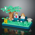 Lego Park Bench With Two People Sitting Tree Cat And Trash Can